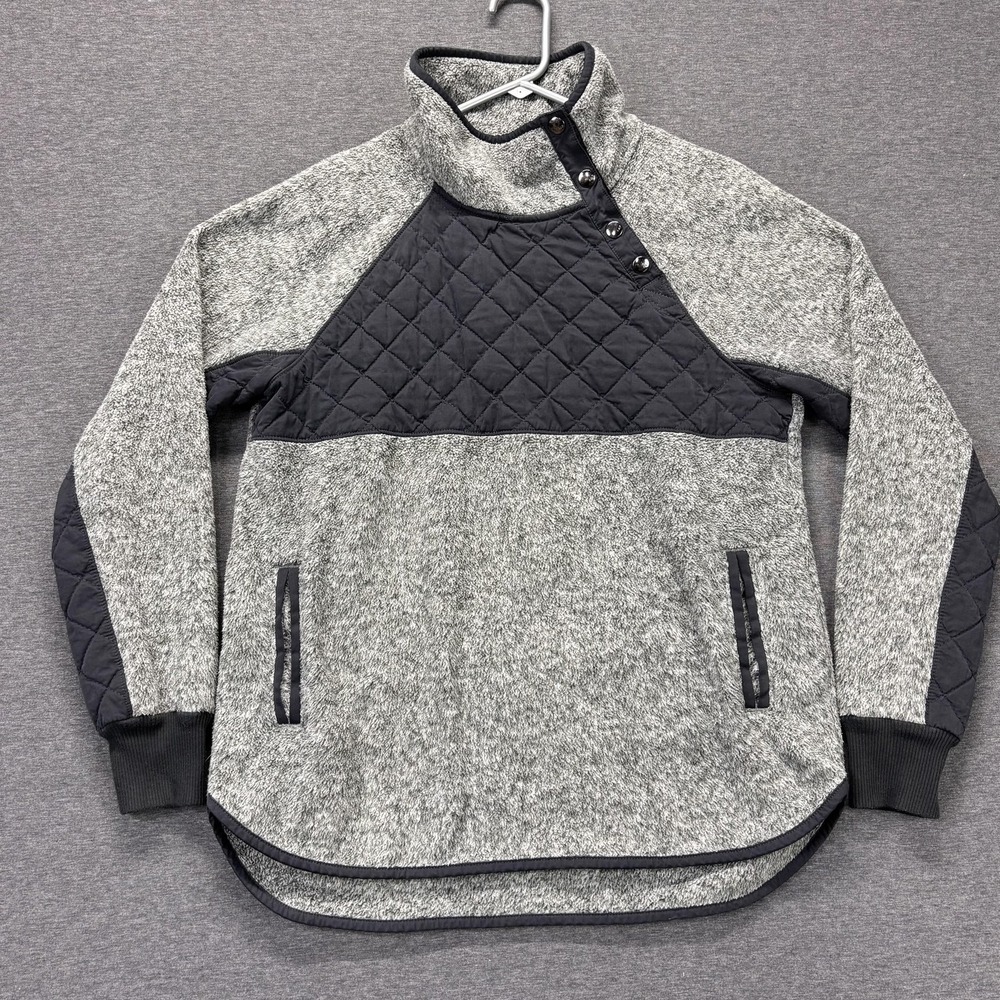 Abercrombie & Fitch Jacket Womens Medium Gray Quilted Snap Fleece Pullover